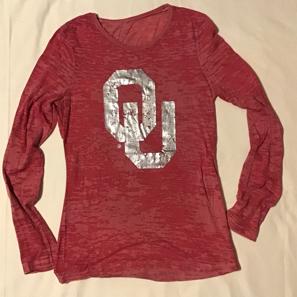 Women's Crimson Long Sleeve Burnout Tee with Silver Logo